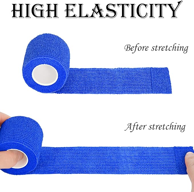 8 Rolls Cohesive Bandage 2” x 5 Yards Self Adherent Bandage Wrap Breathable Vet Tape Elastic Adhesive Bandage for Sports, Wrist, Ankle, Tattoo Wraps(Blue)