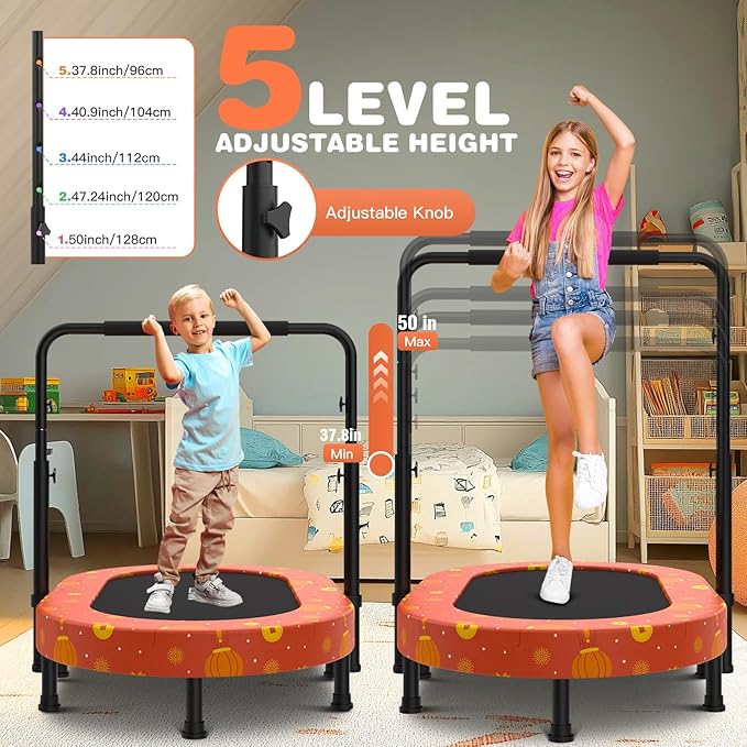 ANCHEER 56" Double Mini Trampoline for Kids, Mini Rebounder with 5-Level Adjustable Handle, Parent-Child Trampoline for Kids, Max Load 220lbs, Fun for Indoor/Outdoor