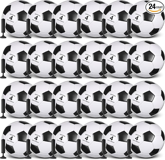 Sotiff 24 Pcs Size 5/4 Soccer Ball Bulk with 24 Pump Deflated Soccer Balls for Kids Teen Football Bulk for Game Training School Team Sports Adults Player Practice Outdoor