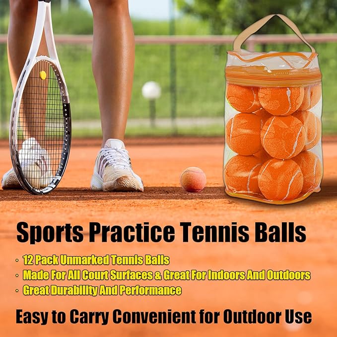 GKK Durable Pressurized Tennis Balls - 12 Pack Yellow Felt Training Balls for Beginners and Dogs