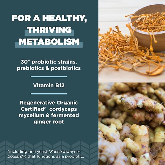 Ancient Nutrition Regenerative Organic Certified Probiotics for Metabolism Support, Healthy Digestion and Immune System Function Support, 50 Billion CFUs* Per Serving, 60 Count