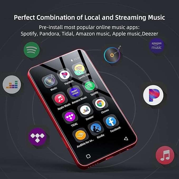 MP3 Player with Bluetooth and WiFi,MP3 Player with Spotify,Spotify Kids,Audible,Pandora,Amazon Music,4" Music Player MP4 Up to 1TB(80GB,Red_Black)