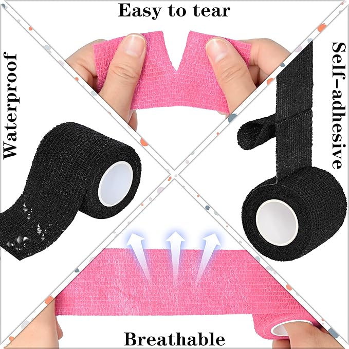 8 Rolls Cohesive Bandage 2” x 5 Yards Self Adherent Bandage Wrap Breathable Vet Tape Elastic Adhesive Bandage for Sports, Wrist, Ankle, Tattoo Wraps(Pink)