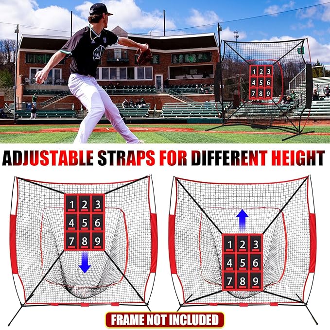 TOBWOLF Adjustable Strike Zone Target for Baseball Softball Net, Numbered Baseball Softball Pitching Target, 9 Pocket Pitching Net Practice Accuracy Training Throwing for Hitting Batting Catching