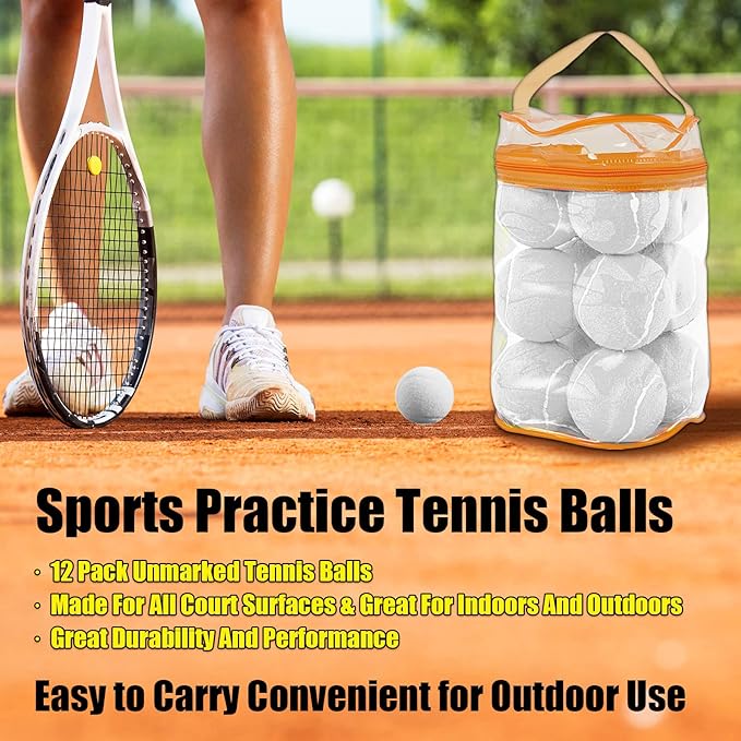 GKK Durable Pressurized Tennis Balls - 12 Pack Yellow Felt Training Balls for Beginners and Dogs