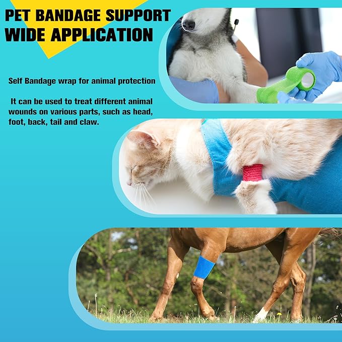 24 Pack Self Adhesive Bandage Wrap, 1 in x 5 Yards Non-Woven Self Adherent Cohesive Bandage, Vet Wrap Wound Tape for Thumb Finger Wrist Knee Ankle, Mix Colors