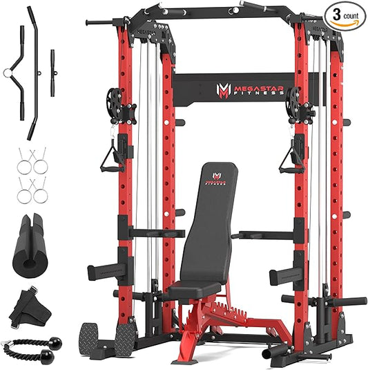 Power Rack for Home Gym – 2000LB Capacity Multifunction Squat Rack with Cable Crossover, Includes 16 Professional attachments for Home Gym Strength Training, P63 Rampage