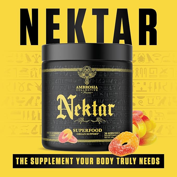 Ambrosia Nektar - Superfood Powder | Complete Health Supplement | Organ Support - Liver, Kidney Health | 30 Servings (Sour Gummy Candy)