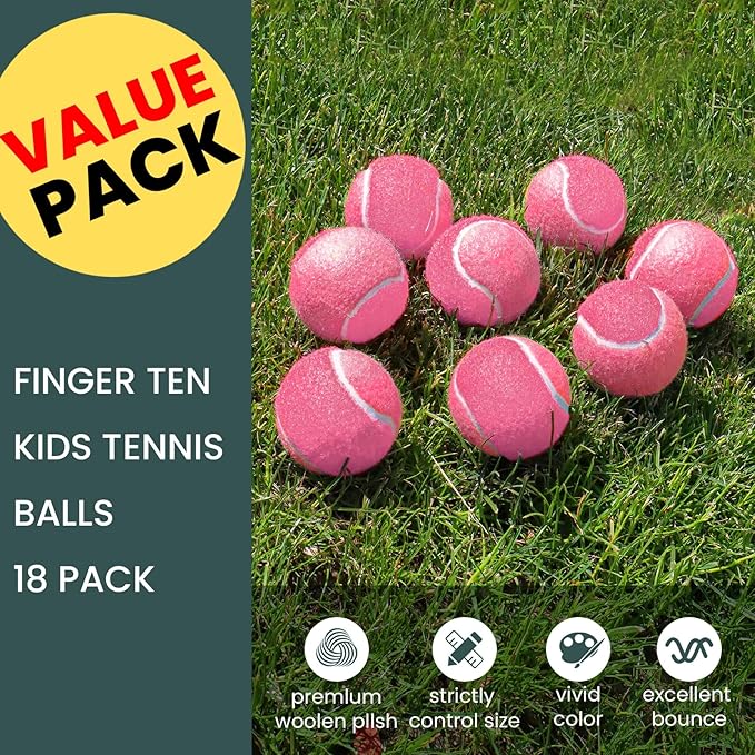 FINGER TEN Kids Tennis Balls for Dogs Youth Beginners Practice Durable Orange Low Compression Stage Pressureless Bulk Training Tool Playing with Pet