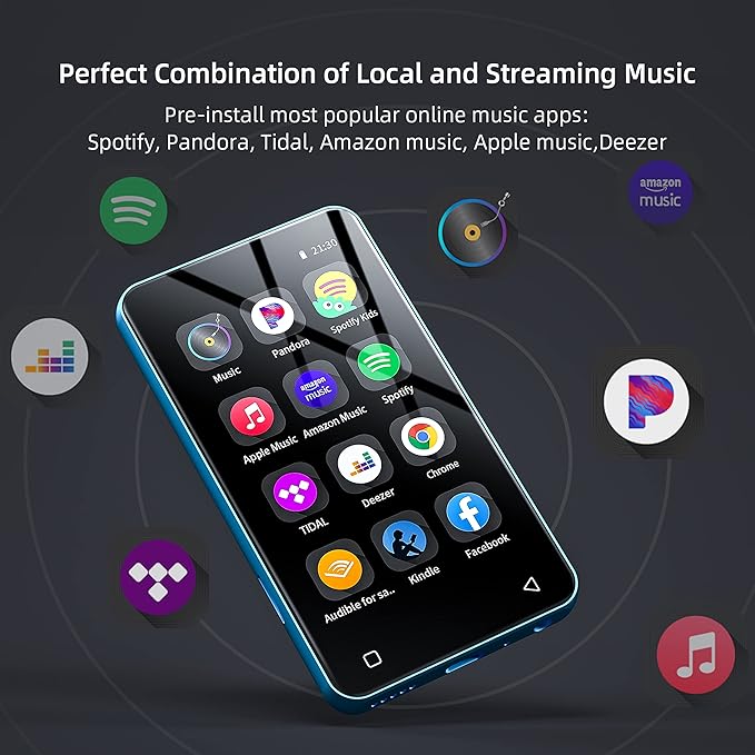 MP3 Player with Bluetooth and WiFi,MP3 Player with Spotify,Spotify Kids,Audible,Pandora,Amazon Music,4" Music Player MP4 Up to 1TB(80GB,Blue_White)