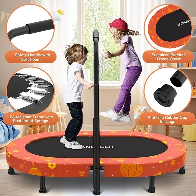 ANCHEER 56" Double Mini Trampoline for Kids, Mini Rebounder with 5-Level Adjustable Handle, Parent-Child Trampoline for Kids, Max Load 220lbs, Fun for Indoor/Outdoor