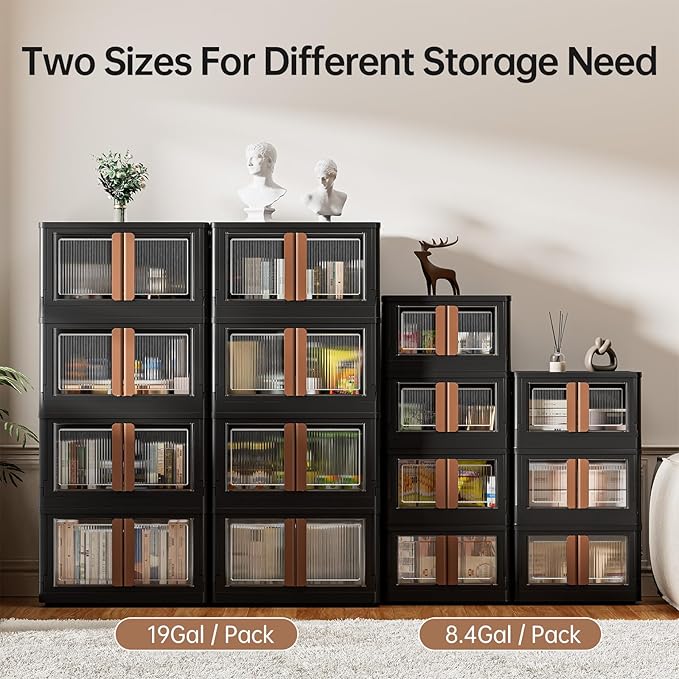 HAIXIN Storage Bin with Lid - 8.4 Gal Foldable Closet Storage and Organizers Stackable Plastic Box Black Cube Container for Home Garage Office Craft, 1 Pack
