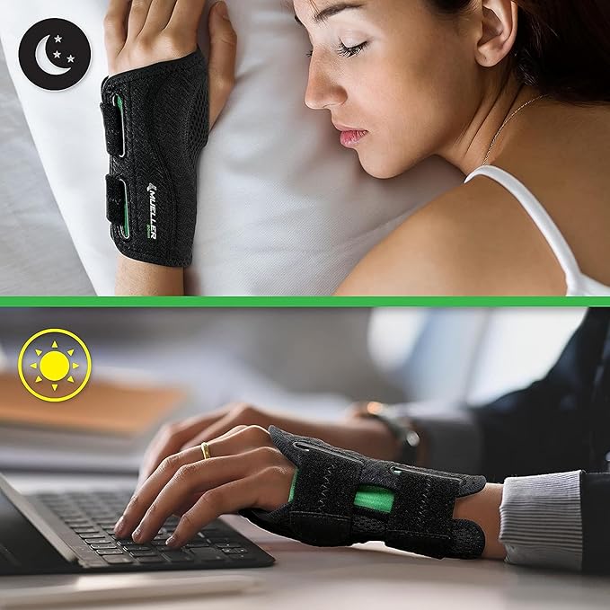MUELLER Sports Medicine Green Fitted Wrist Brace for Men and Women, Wrist Pain Relief Support, Ideal for Carpal Tunnel, Tendonitis, Arthritis, Black