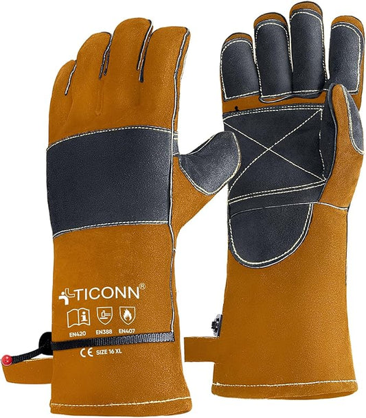 TICONN Welding Gloves, 16 IN L/XL/XXL 1000°F Heat-Resistant Fireproof Leather Gloves for Welders, Stick, Forge, Mig, Tig, BBQ