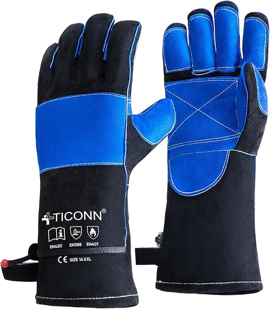 TICONN Welding Gloves, 16 IN L/XL/XXL 1000°F Heat-Resistant Fireproof Leather Gloves for Welders, Stick, Forge, Mig, Tig, BBQ