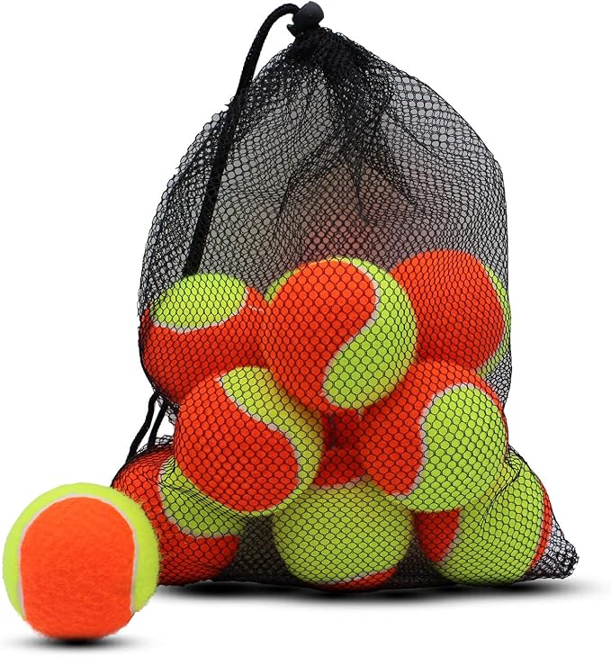 Magicorange Tennis Balls, 12 Pack Low Compression Stage Tennis Ball for Beginners Youth Kids Training Practicing with Mesh Bag for Easy Transport