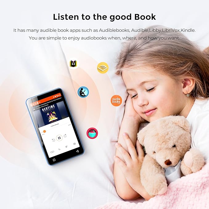 MP3 Player with Bluetooth and WiFi, innioasis 160GB Music Player with Spotify,Pandora,Amazon Music,4" Touch Screen Android MP4 MP3 Player for Kids with Libby,Audible,Audiobooks(White-Blue)