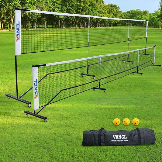 Pro Pickleball Net Portable with Wheels – 22ft Heavy Duty Pickleball Net System with Sturdy Aluminum Frame for Outdoor & Indoor – Nylon Net & Carrying Bag for Pickleball, Tennis, Badminton