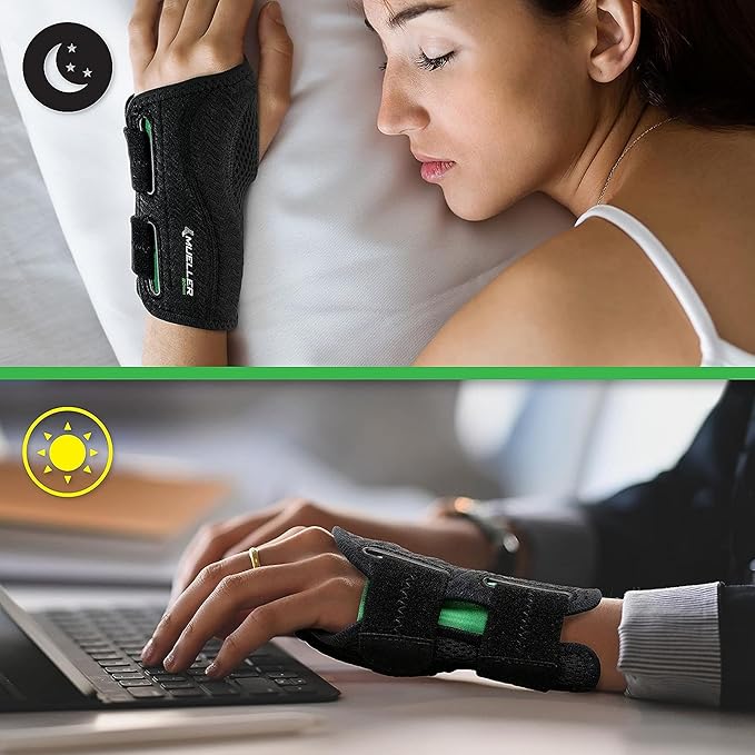 MUELLER Sports Medicine Green Fitted Wrist Brace for Men and Women, Wrist Pain Relief Support, Ideal for Carpal Tunnel, Tendonitis, Arthritis, Black