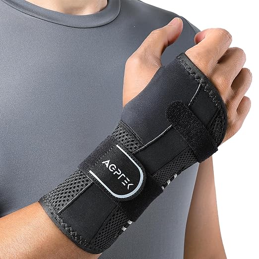 AGPTEK Carpal Tunnel Wrist Brace for Men Women, Night Sleeping Wrist Support with 2 Splints, Pain Relief Hand Brace for Arthritis Sprains Tendonitis, Adjustable Wrist Splint for Right Hand (L/XL, Black & White )