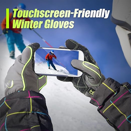 HANDLANDY Waterproof Insulated Work Gloves, 3M Thinsulate Thermal Winter Gloves for Men Women Touch Screen, Warm Ski Snowboard Cold Weather Gloves (Green-men Size, Medium)