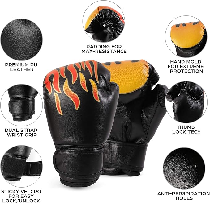 Odoland 3-in-1 Kids Youth Boxing Set - Punching Mitts, Kick Pads, Gloves for Boxing, Kickboxing, Karate, Muay Thai, MMA Training