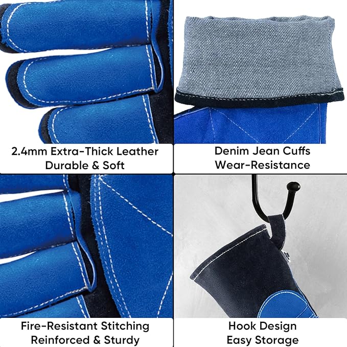 TICONN Welding Gloves, 16 IN L/XL/XXL 1000°F Heat-Resistant Fireproof Leather Gloves for Welders, Stick, Forge, Mig, Tig, BBQ