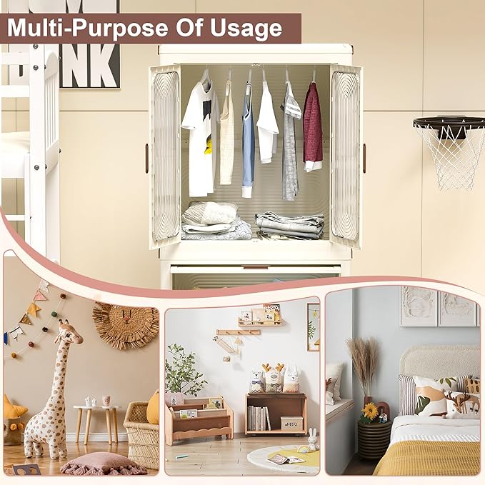 Collapsible Expandable Wardrobe Closet, Multi-Function Plastic Wardrobe,Wardrobes Storage Cabinet (4 Cubes+1 Hanging Rod)