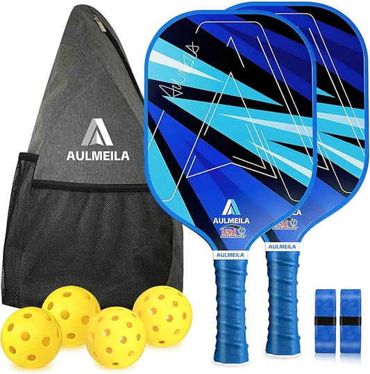 Pickleball Paddles Set of 2, 2025 USAPA Approved Pickleball Set, Fiberglass Pickle Ball Rackets 2 Pack, Lightweight & Durable, Includes 4 Balls & 1 Carry Bag for Men and Women
