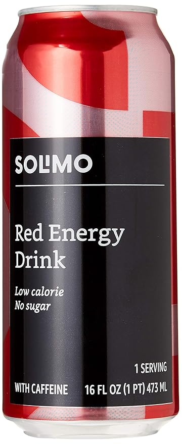 Amazon Brand - Solimo Red Energy Drink, Sugar-Free, Vegan, Low-Calorie, 16 fl oz (Pack of 12)