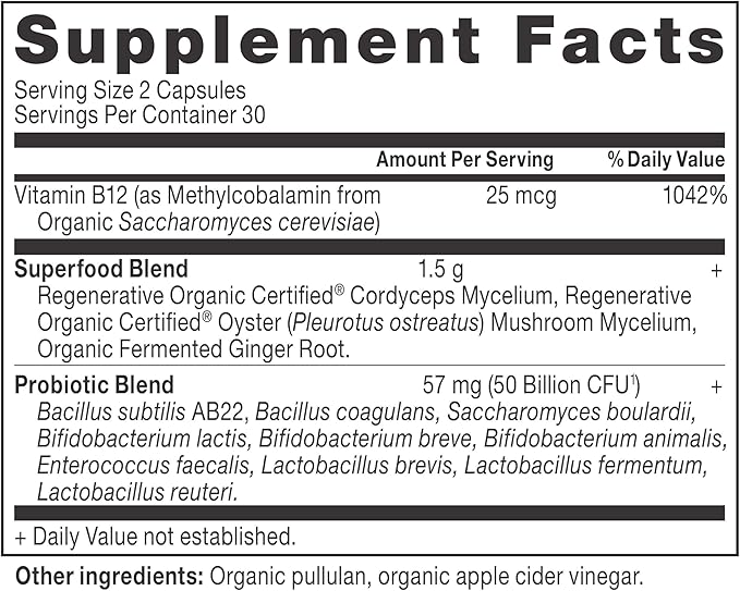 Ancient Nutrition Regenerative Organic Certified Probiotics for Metabolism Support, Healthy Digestion and Immune System Function Support, 50 Billion CFUs* Per Serving, 60 Count