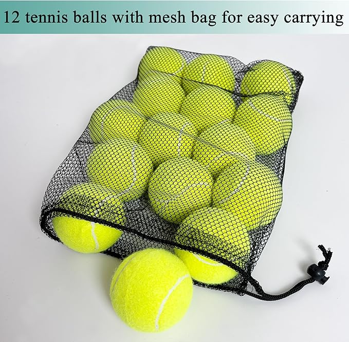 Tennis Balls, 12 Packs Practice Tennis Balls for Beginner, Training Playing Tennis Balls for Dogs, Come with Mesh Carry Bag