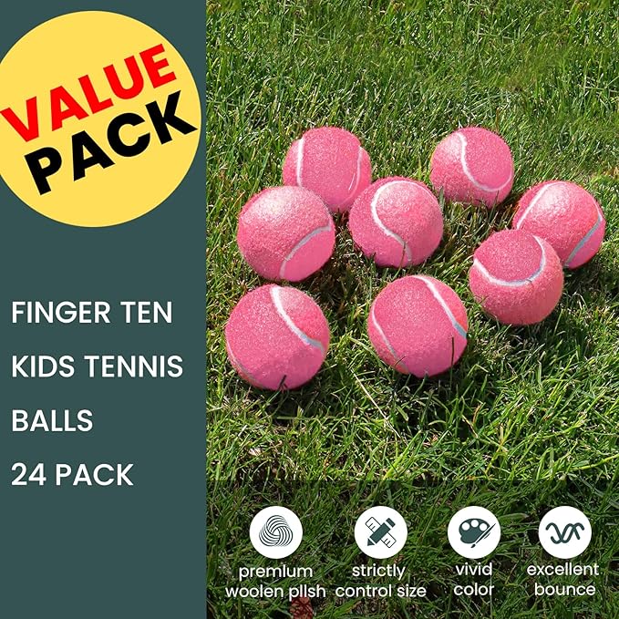 FINGER TEN Kids Tennis Balls for Dogs Youth Beginners Practice Durable Orange Low Compression Stage Pressureless Bulk Training Tool Playing with Pet