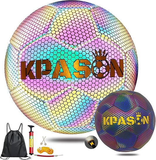 Soccer Ball, Holographic Reflective Glowing Soccer Ball for Men Women Training