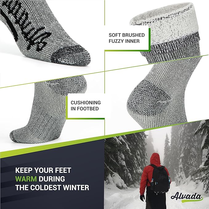 Alvada Merino Wool Hiking Socks Thermal Warm Crew Winter Boot Sock For Men & Women 3 Pairs