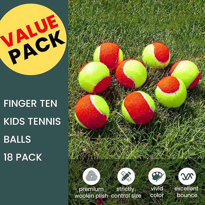 FINGER TEN Kids Tennis Balls for Dogs Youth Beginners Practice Durable Orange Low Compression Stage Pressureless Bulk Training Tool Playing with Pet