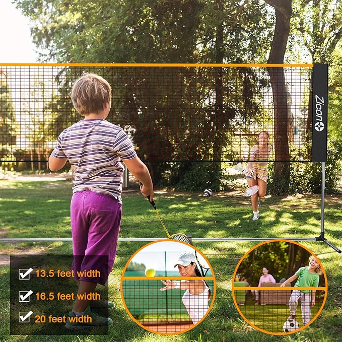 Portable Tennis Net,Stainless Steel Poles Badminton Net Set Adjustable Height Nylon Net with Carry Bag, for Kids Volleyball, Pickleball,Soccer, Indoor, Outdoor Court, Backyard, Beach, Driveway